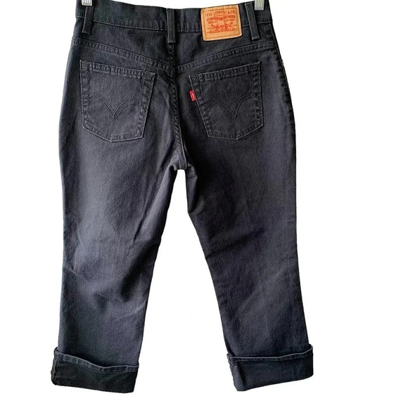 Levi's 550 Y2K Relaxed Bootcut Cropped Cuffed Black Denim Jeans Size 6S Stretch - Picture 2 of 15